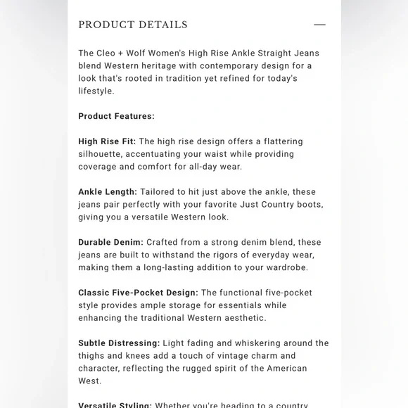 CLEO + WOLF WOMEN'S HIGH RISE ANKLE STRAIGHT JEANS - Picture 5 of 10